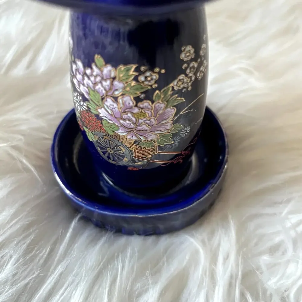 Vintage Kutani Japanese porcelain cobalt blue cloisonne toothbrush holder